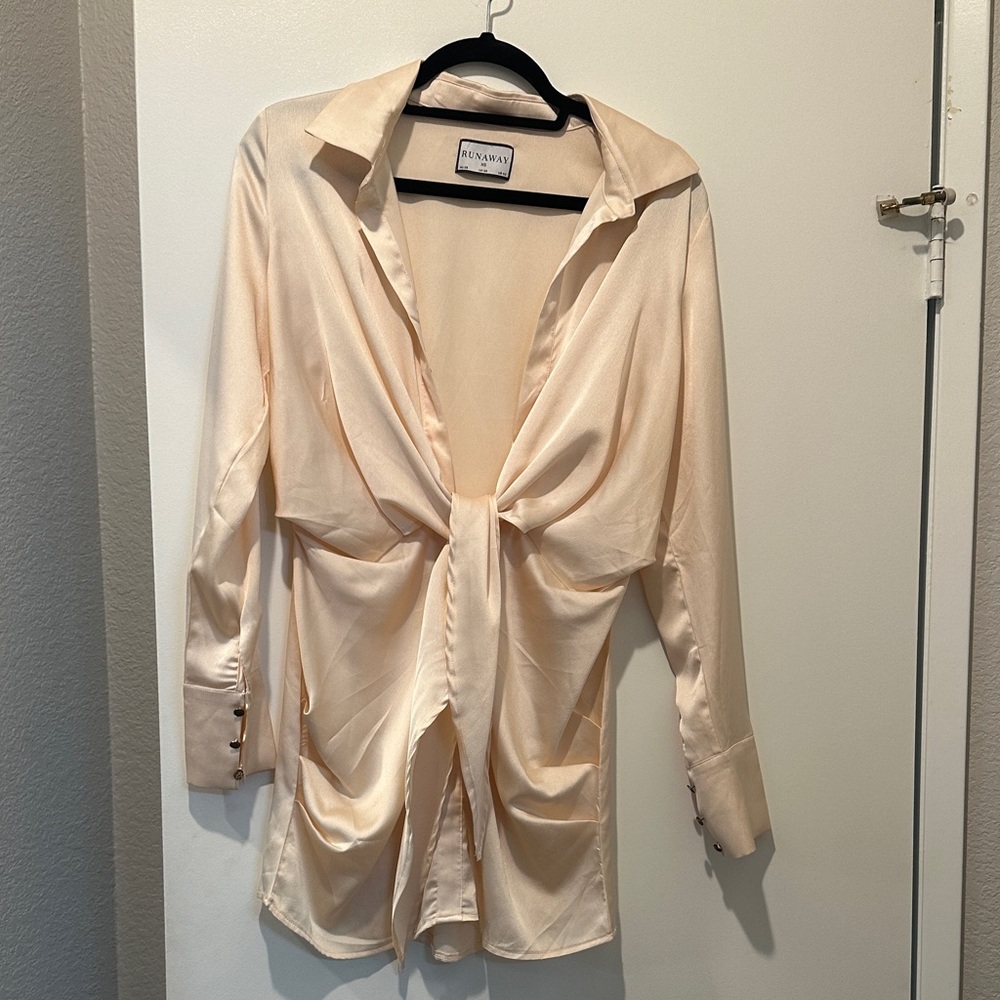 Runway Elegant Cream Satin Blouse dress button up designer chic